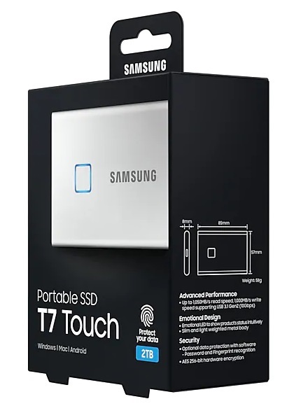 Samsung 2000GB USB 3.2 (MU-PC2T0S/WW) ezüst ujjlenyomatolvasós T7 Touch külső SSD