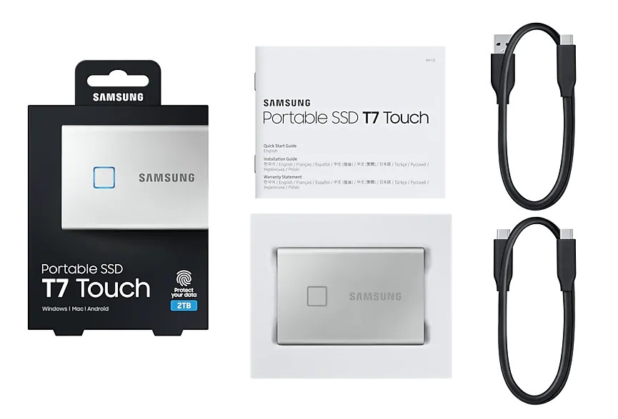 Samsung 2000GB USB 3.2 (MU-PC2T0S/WW) ezüst ujjlenyomatolvasós T7 Touch külső SSD