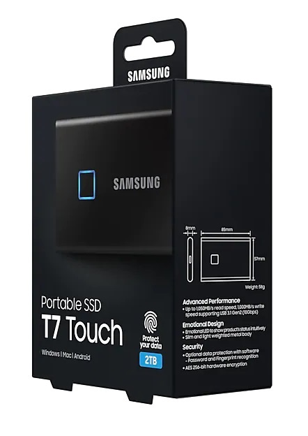 Samsung 500GB USB 3.2 (MU-PC500K/WW) fekete ujjlenyomatolvasós T7 Touch külső SSD