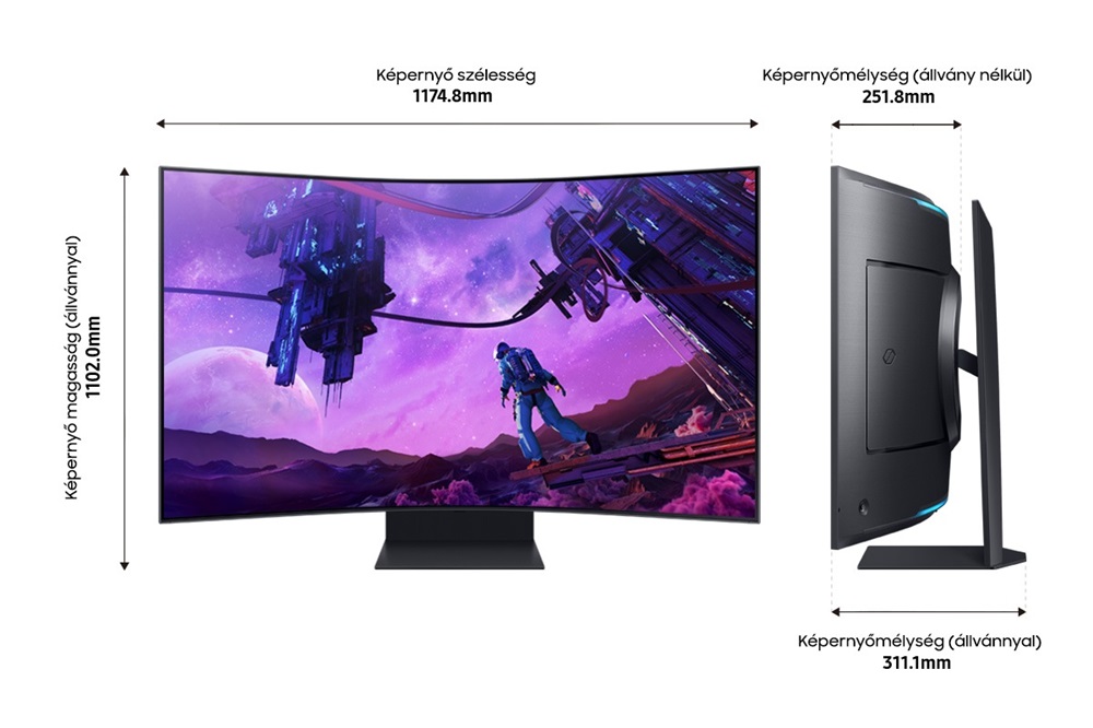 Samsung 55" LS55CG970NUXDU 4K UHD VA 165Hz HDMI/DP/USB/RJ45/WiFi/Bluetooth ívelt gamer monitor