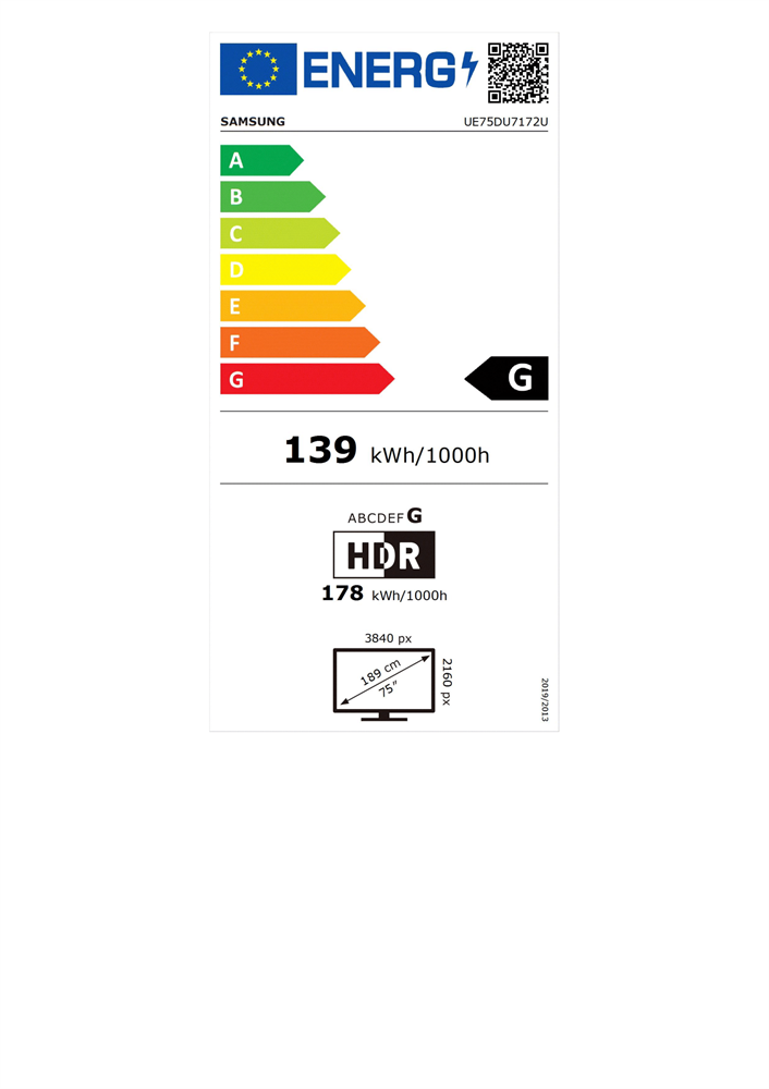 Samsung 75" UE75DU7172UXXH Crystal 4K UHD Smart TV