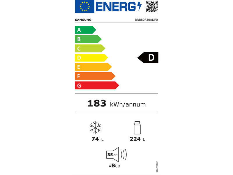 Samsung BRB80F30ADF0EO alulfagyasztós, beépíthető, Hűtő:224L, Fagyasztó:74L, hűtőszekrény