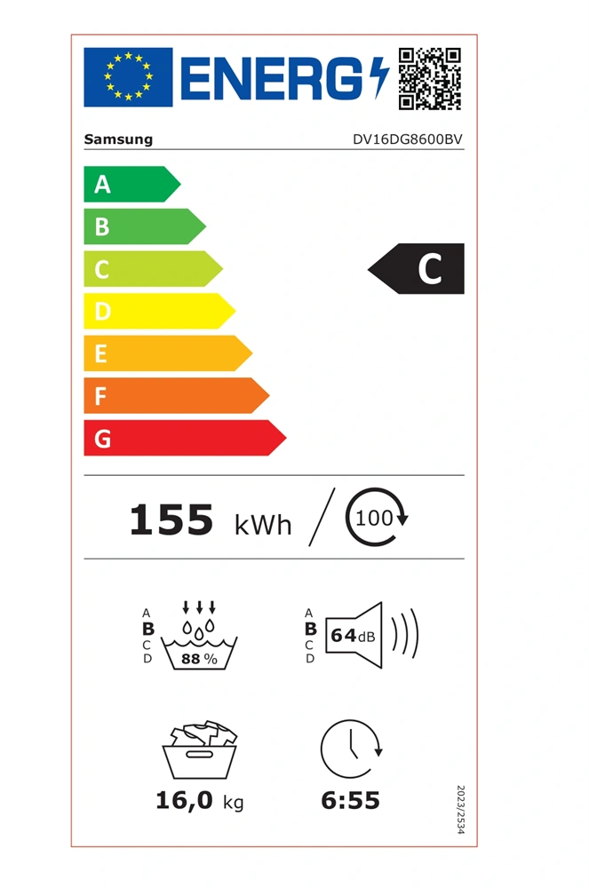 Samsung DV16DG8600BVU4 fekete, 16 kg, hőszivattyús, szárítógép
