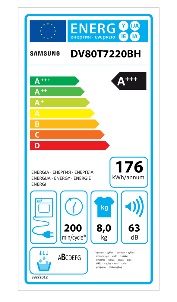 Samsung DV80T7220BH/S6 fehér, 8 kg, hőszivattyús, szárítógép