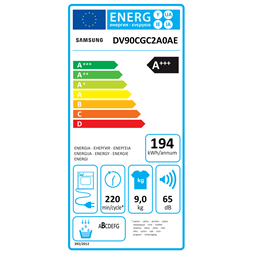 Samsung DV90CGC2A0AELE fehér, 9 kg, hőszivattyús, szárítógép