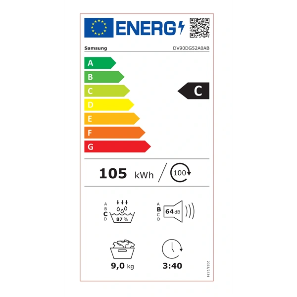 Samsung DV90DG52A0ABLE fekete, 9 kg, hőszivattyús, szárítógép