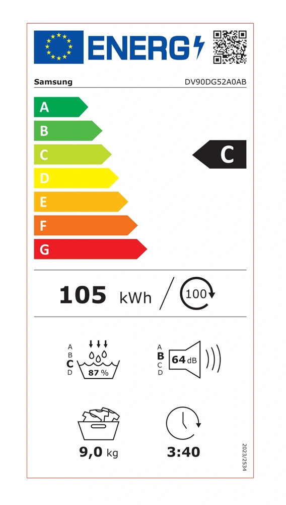 Samsung DV90DG52A0ABLE fekete, 9 kg, hőszivattyús, szárítógép