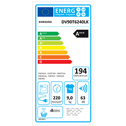 Samsung DV90T6240LK/S6 9 kg hőszivattyús szárítógép