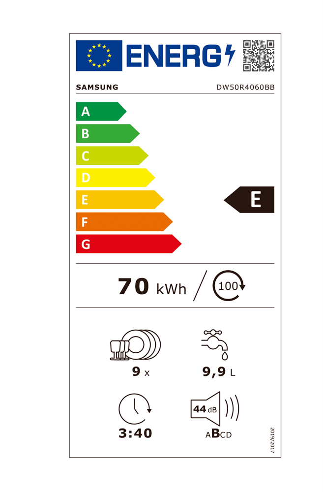 Samsung DW50R4060BB/EO programok száma: 6, keskeny beépíthető, 9 terítékes mosogatógép 
