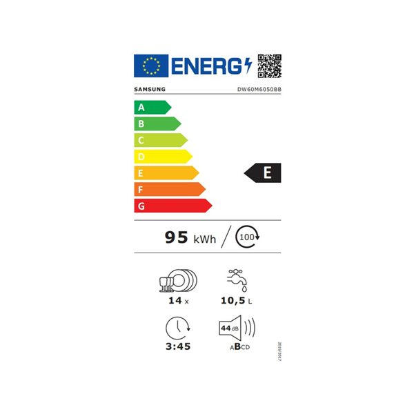 Samsung DW60M6050BB/EO fehér, programok száma: 7, beépíthető, 14 terítékes mosogatógép 