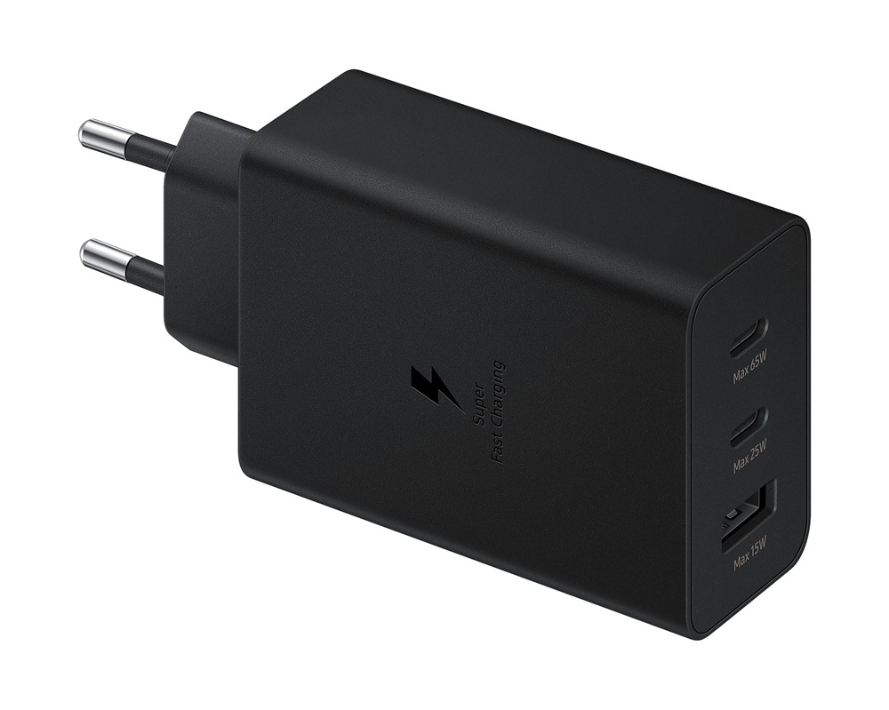 Samsung EP-T6530NBEGEU 65W PD 2xUSB C/USB A fekete hálózati gyorstöltő adapter