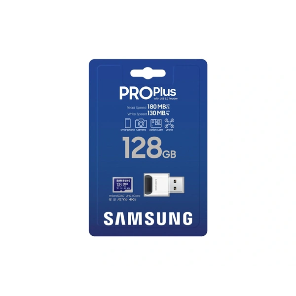 Samsung MicroSDXC kártya - 128GB MB-MD128SB/WW (PRO PLUS kártyaolvasóval, UHS-I, R180/W130, 128GB)