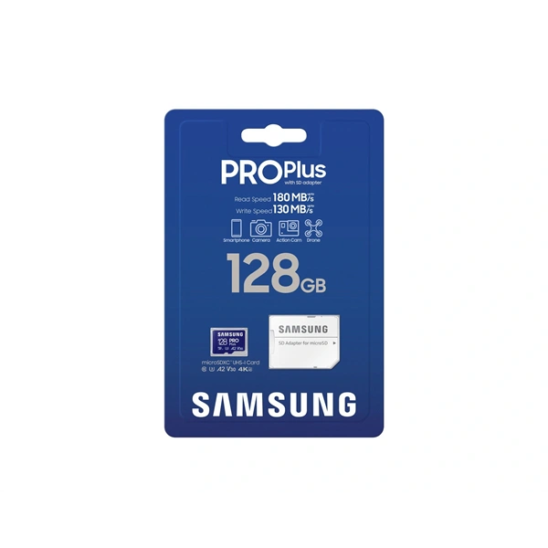 Samsung MicroSD kártya - 128GB MB-MD128SA/EU (PRO PLUS, R180/W130, adapter, 128GB)