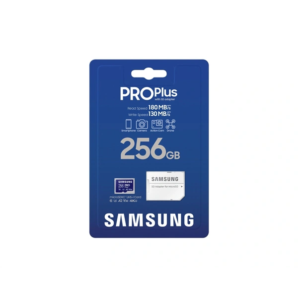 Samsung MicroSD kártya - 256GB MB-MD256SA/EU (PRO PLUSZ, USH-I, R180/W130, adapter, 256GB)