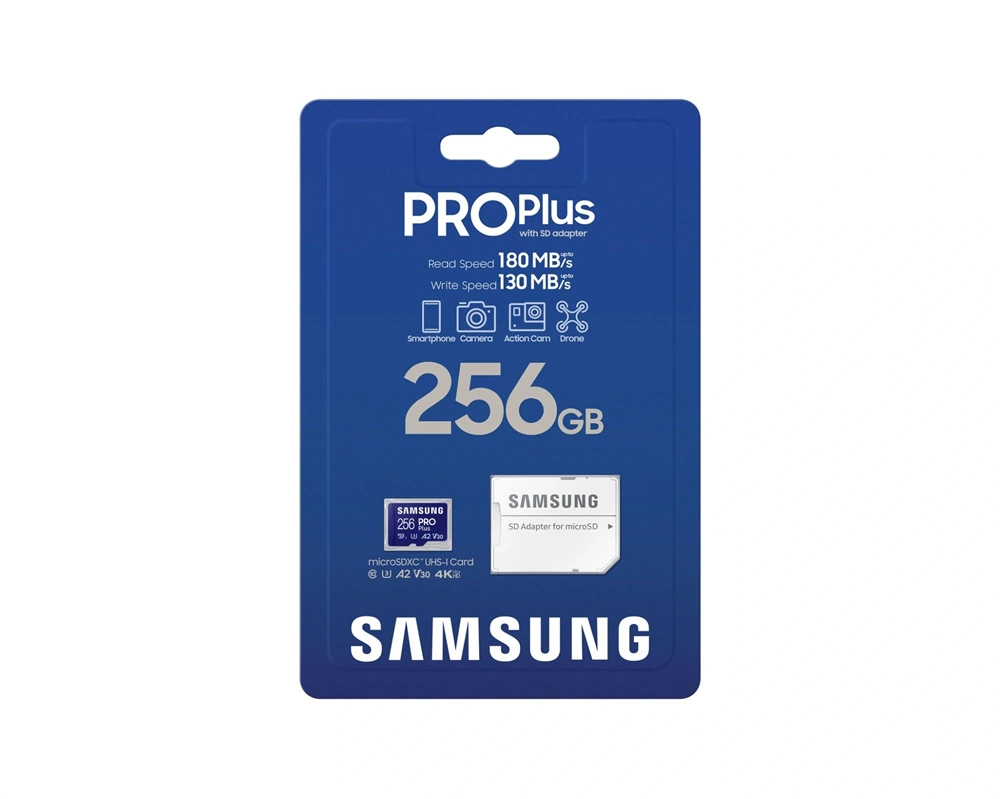 Samsung MicroSD kártya - 256GB MB-MD256SA/EU (PRO PLUSZ, USH-I, R180/W130, adapter, 256GB)