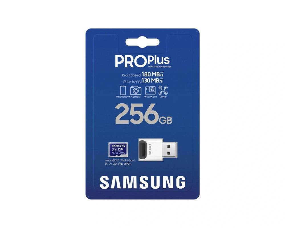 Samsung MicroSD kártya - 256GB MB-MD256SB/WW (PRO PLUS kártyaolvasóval, R180/W130, 256GB)