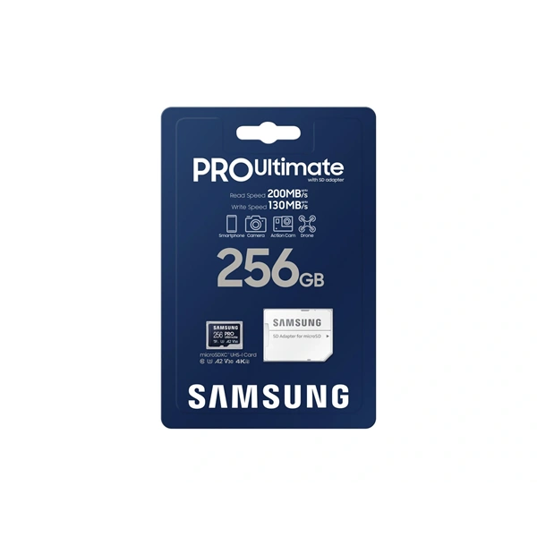 Samsung MicroSD kártya - 256GB MB-MY256SA/WW (PRO Ultimate, Class10, R200/W130, adapter, 256GB)