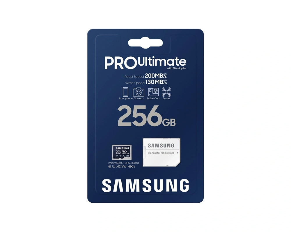Samsung MicroSD kártya - 256GB MB-MY256SA/WW (PRO Ultimate, Class10, R200/W130, adapter, 256GB)