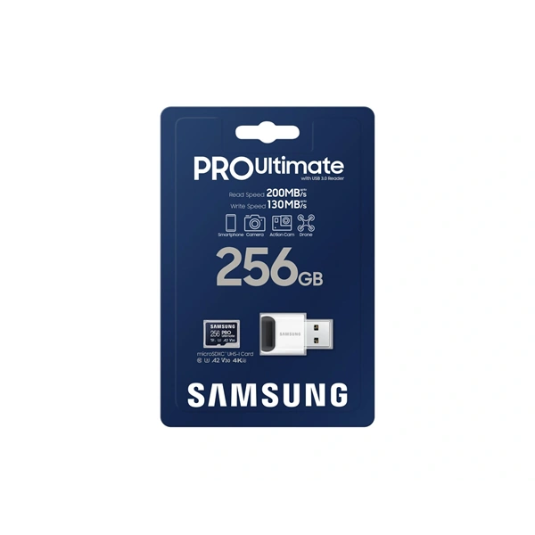 Samsung MicroSD kártya - 256GB MB-MY256SB/WW (PRO Ultimate kártyaolvasóval, Class10, R200/W130, 256GB)