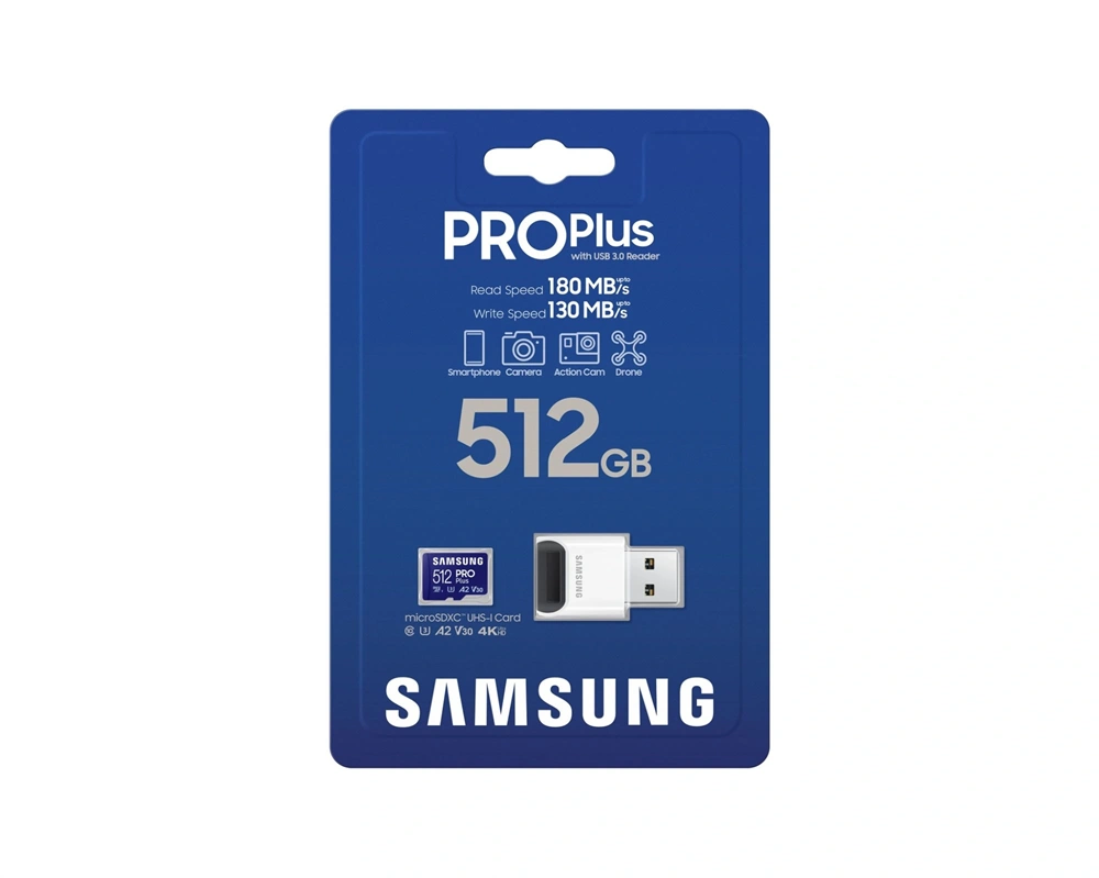 Samsung MicroSD kártya - 512GB MB-MD512SB/WW (PRO PLUS, UHS-I, R180/W130, adapter, 512GB)