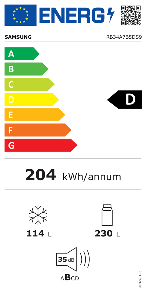 Samsung RB34A7B5DS9/EF inox, alulfagyasztós, Hűtő:230L, Fagyasztó:114L, No frost hűtőszekrény