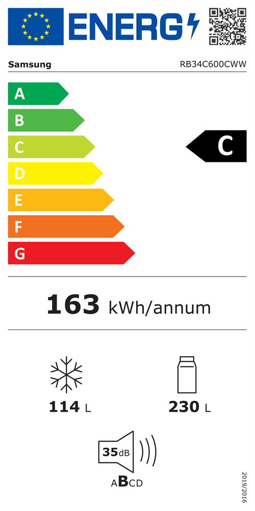Samsung RB34C600CWW/EF fehér, alulfagyasztós, Hűtő:230L, Fagyasztó:114L, hűtőszekrény