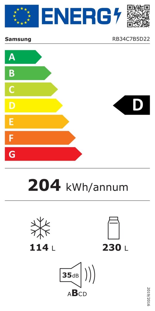 Samsung RB34C7B5D22/EF fekete, alulfagyasztós, Hűtő:230L, Fagyasztó:114L, hűtőszekrény (Újszerű)