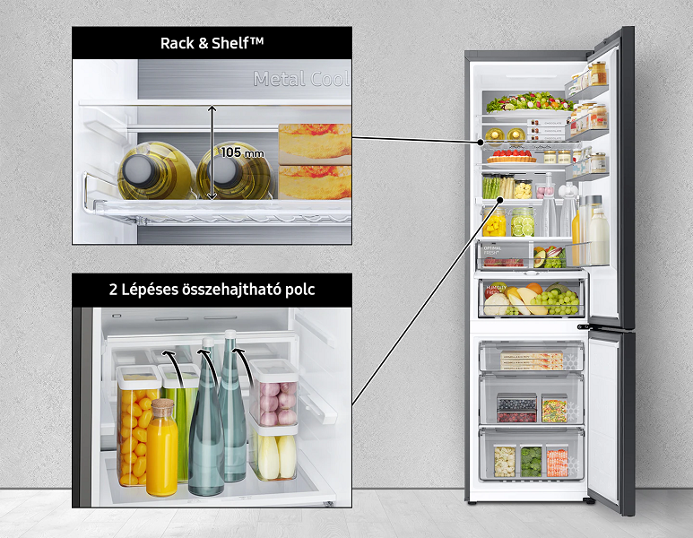 Samsung RB38A6B1DCS/EF égszínkék, alulfagyasztós, Hűtő:276L, Fagyasztó:114L, No frost hűtőszekrény