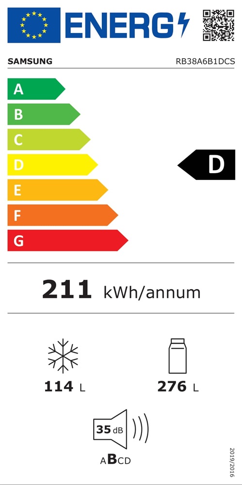 Samsung RB38A6B1DCS/EF égszínkék, alulfagyasztós, Hűtő:276L, Fagyasztó:114L, No frost hűtőszekrény
