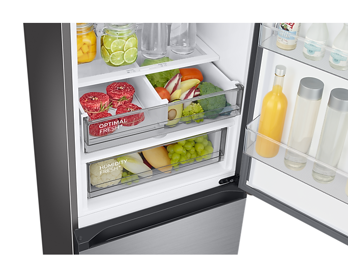 Samsung RB38A7B6AS9/EF inox, alulfagyasztós, Hűtő:273L, Fagyasztó:114L, Twin Cooling Plus hűtőszekrény