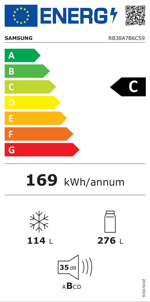 Samsung RB38A7B6CS9/EF inox, alulfagyasztós, Hűtő:276L, Fagyasztó:114L, No frost hűtőszekrény