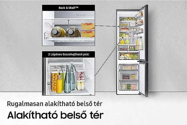 Samsung RB38A7B6D22/EF fekete, alulfagyasztós, Hűtő:276L, Fagyasztó:114L, No frost hűtőszekrény