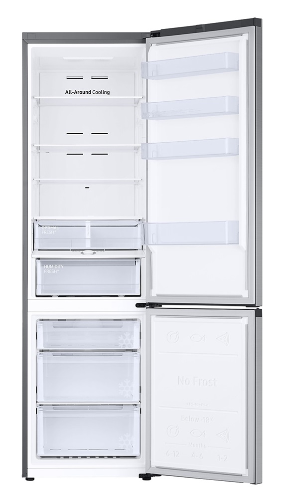 Samsung RB38T603DSA/EF ezüst, alulfagyasztós, Hűtő:276L, Fagyasztó:114L, No frost hűtőszekrény