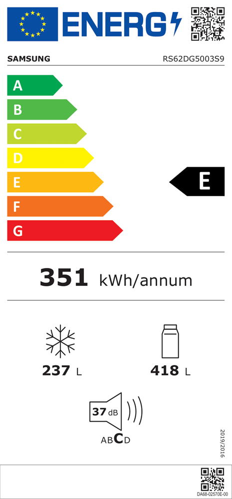 Samsung RS62DG5003S9EO inox, Side-by-Side, Hűtő:418L, Fagyasztó:237L, hűtőszekrény