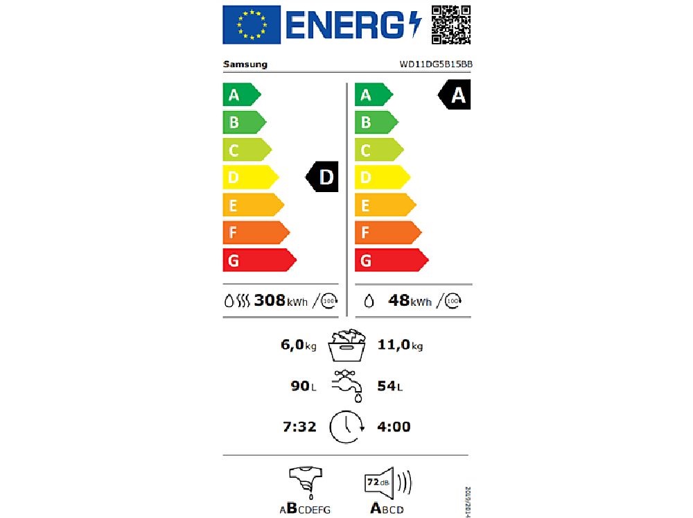 Samsung WD11DG5B15BBLE fekete, elöltöltős, max.1400ford., 11 kg/6 kg, mosó-szárítógép
