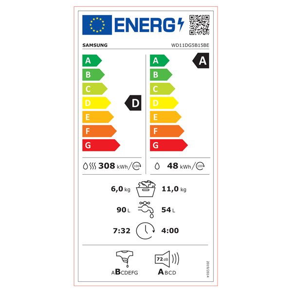 Samsung WD11DG5B15BELE 11 kg elöltöltős mosó-szárítógép