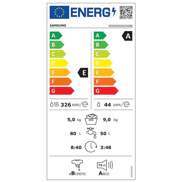 Samsung WD90DG6G94BBU4 fekete, elöltöltős, max.1400ford., 9 kg/5 kg, mosó-szárítógép