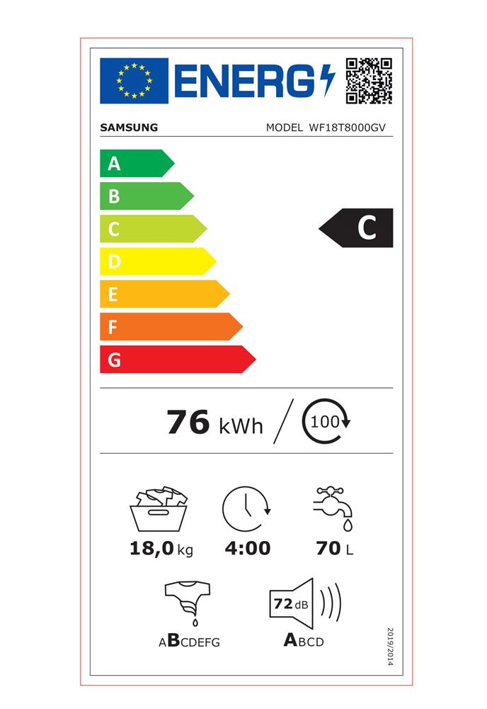 Samsung WF18T8000GV/LE fekete, elöltöltős, max.1100ford., 18 kg, mosógép