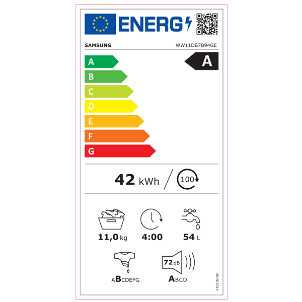 Samsung WW11DB7B94GEU4 11 kg elöltöltős mosógép