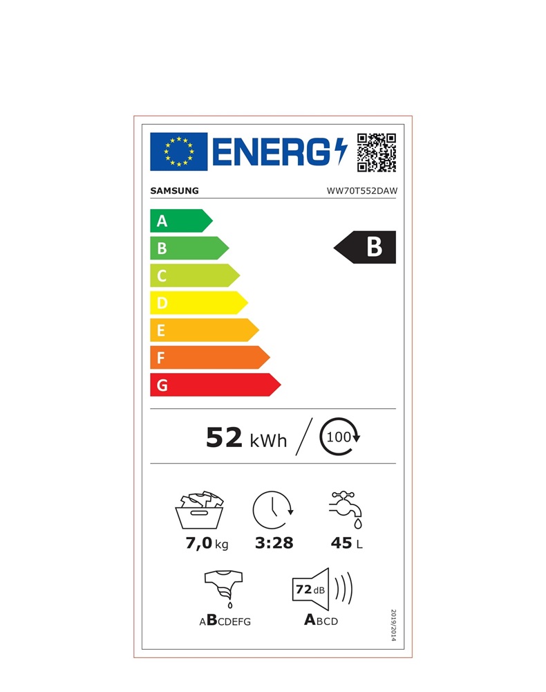 Samsung WW70T552DAW/S6 fehér, elöltöltős, max.1200ford., 7 kg, mosógép