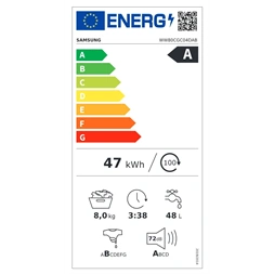 Samsung WW80CGC04DABLE fekete, elöltöltős, max.1400ford., 8 kg, mosógép (Használt - A)