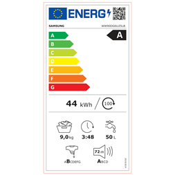 Samsung WW90DG6U25LBU4 fekete, elöltöltős, max.1400ford., 9 kg, mosógép (Újszerű)