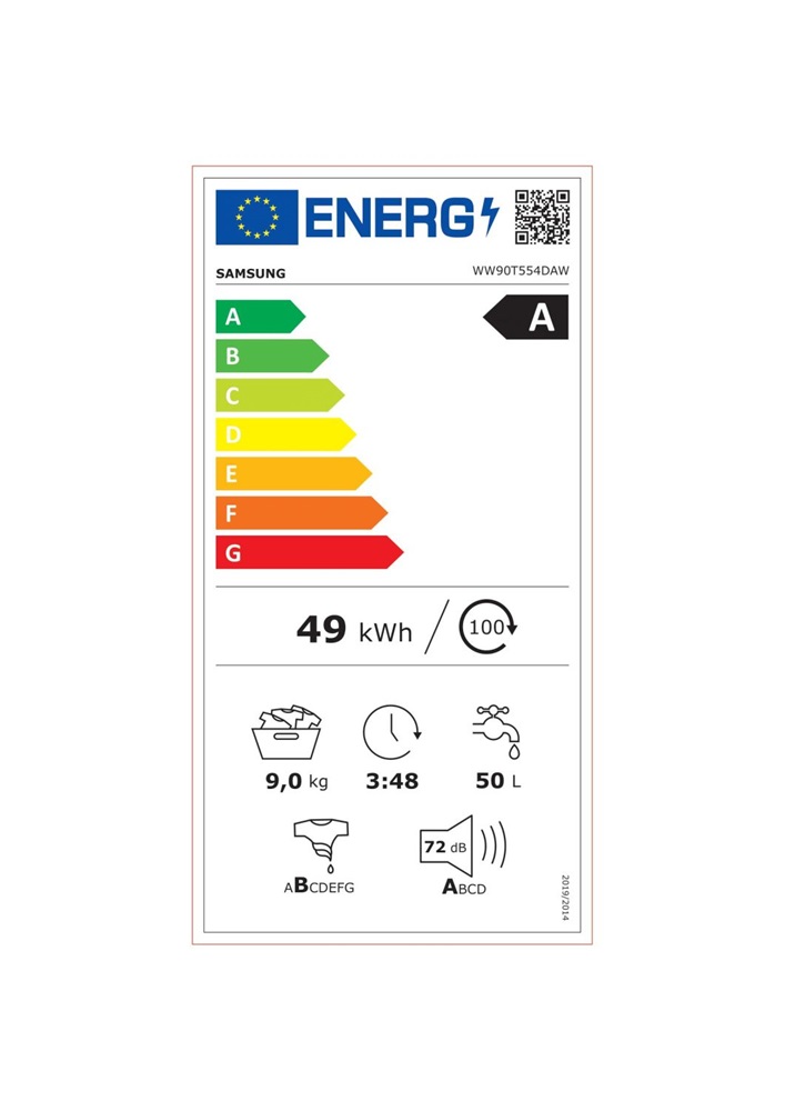 Samsung WW90T554DAW/S6 fehér, elöltöltős, max.1400ford., 9 kg, mosógép(Újszerű)