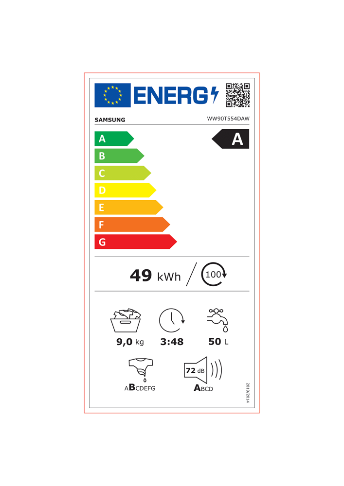 Samsung WW90T554DAW/S6 fehér, elöltöltős, max.1400ford., 9 kg, mosógép