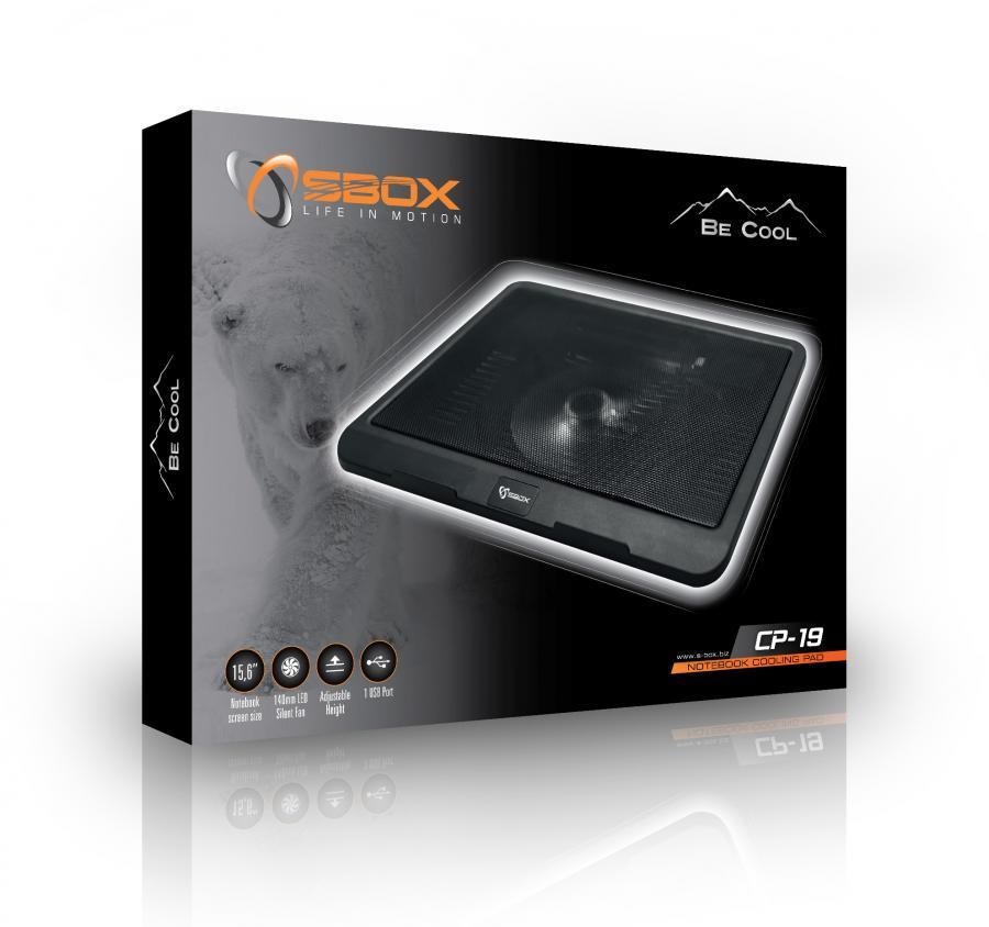 Sbox CP-19 fekete notebook hűtő
