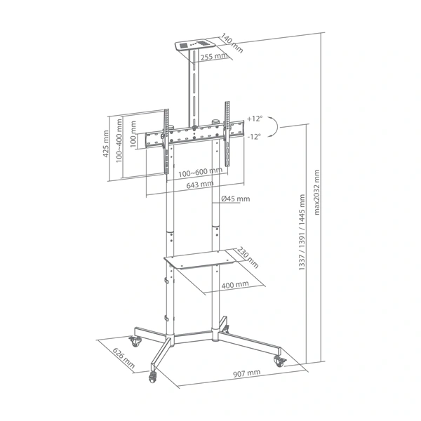 Sbox FS-401-2 37"-70" VESA 600X400 guruló TV állvány