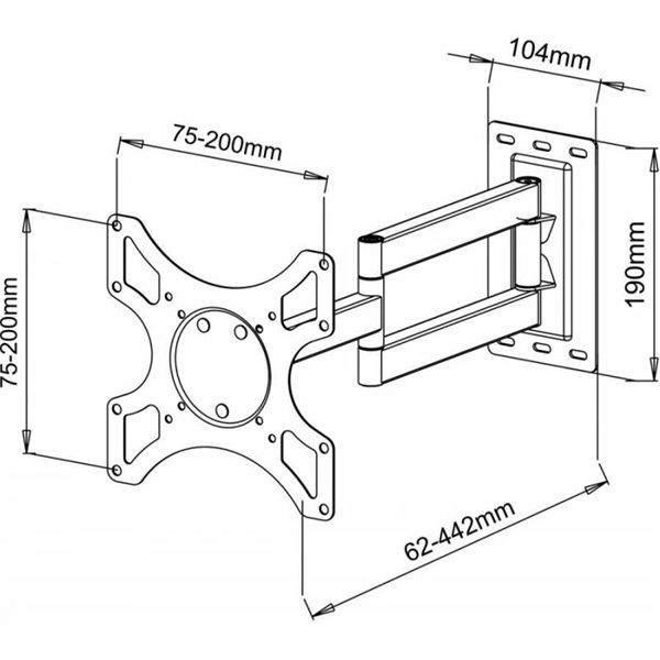 Sbox LCD-2903 19"-37" VESA 200x200 dönthető, karos fali konzol