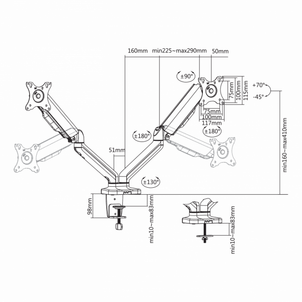 Sbox LCD-S024 17"-32" dönthető asztali monitor tartó konzol