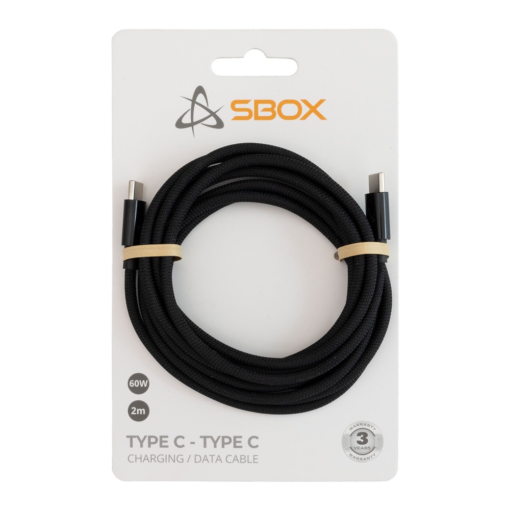Sbox TYPEC-2-B 2m 60W Type-C fekete adat- és töltőkábel