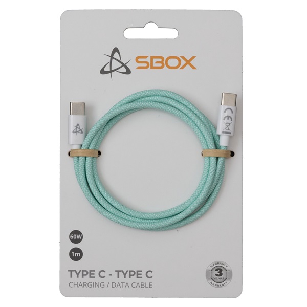 Sbox TYPE-C-1-G 1m 60W Type-C zöld adat- és töltőkábel